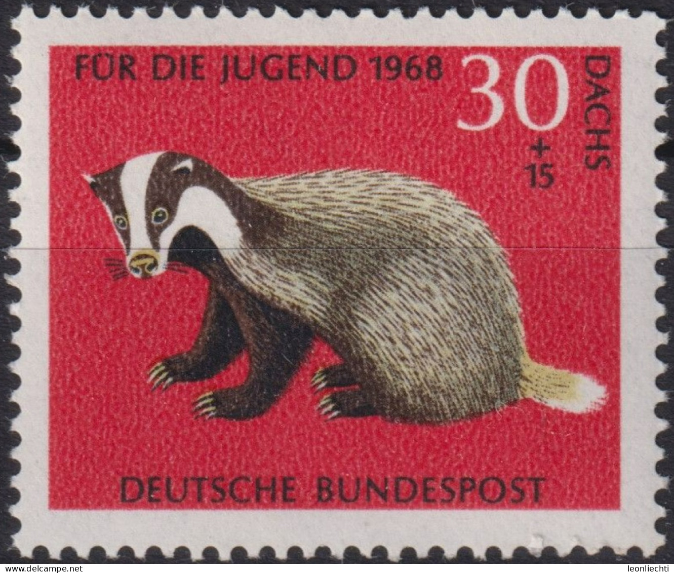 1968 Deutschland > BRD, ** Mi:DE 551, Sn:DE B432, Yt:DE 416, Europäischer Dachs, Wildtiere - Animalez De Caza