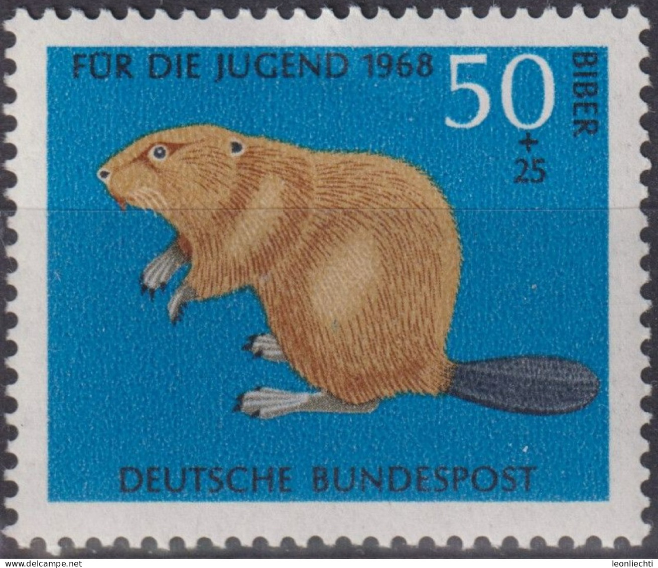 1968 Deutschland > BRD, ** Mi:DE 552, Sn:DE B433, Yt:DE 417, Biber, Wildtiere - Selvaggina