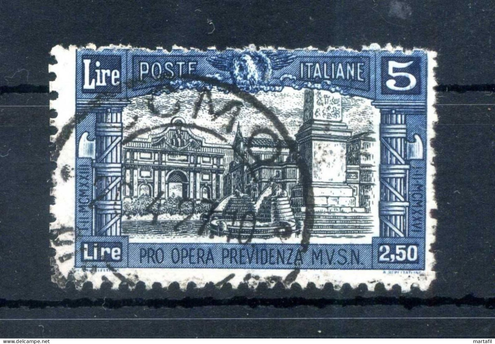 1926 REGNO N.209 USATO 5 Lire +2,5, Milizia, Pro Opera Previdenza - Usados