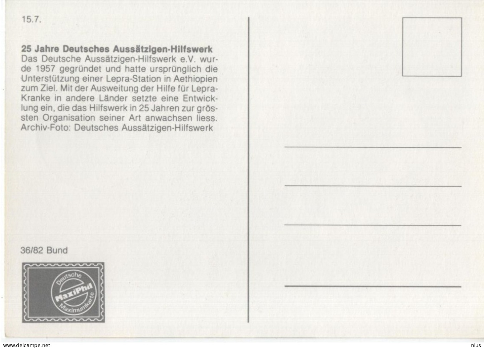 Germany Deutschland 1982 Maximum Card, 25 Jahre Deutsches Aussatzigen-Hilfswerk, Leper Relief Organization, Bonn - 1981-2000