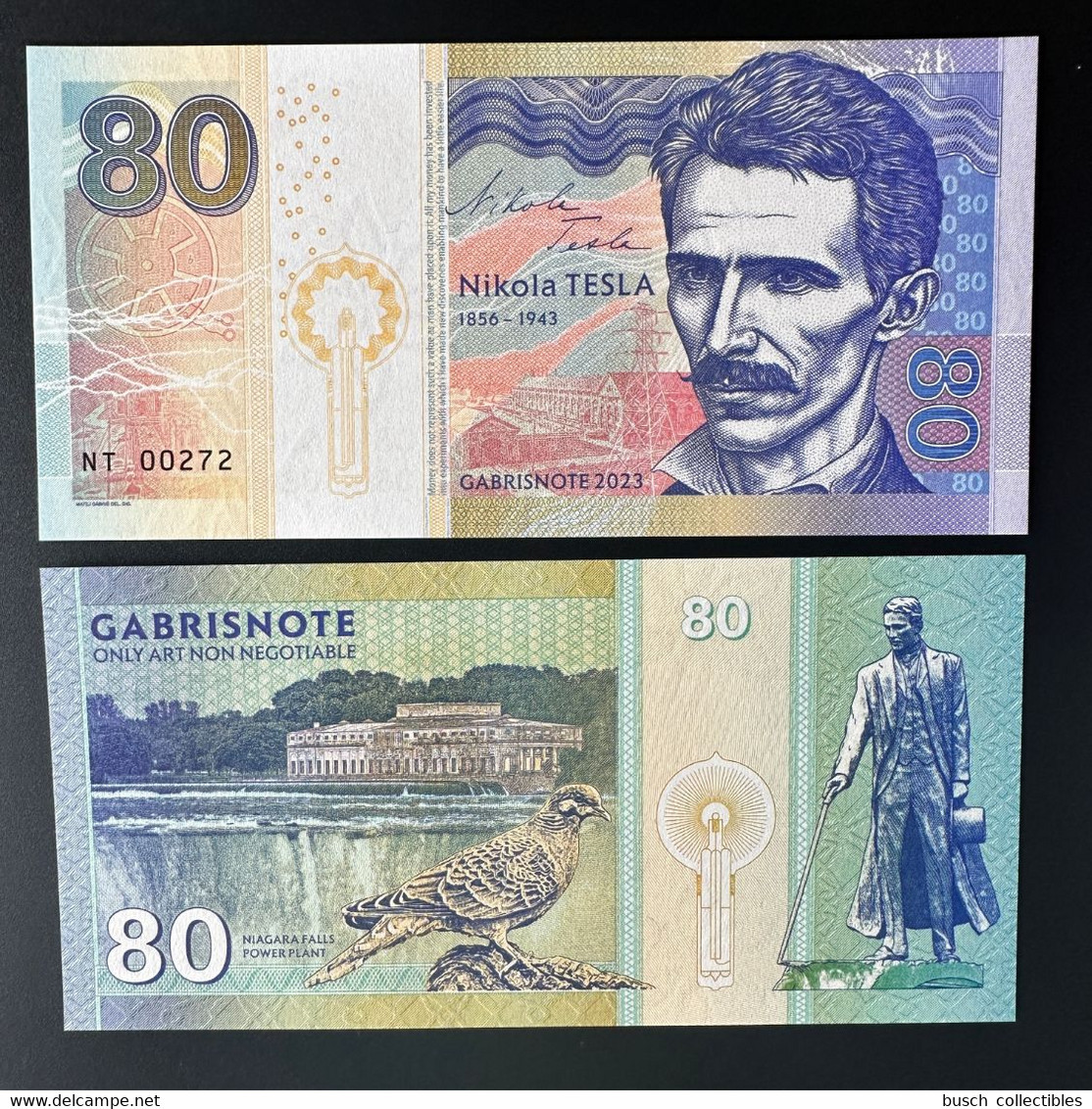 2023 Matej Gabris 80 Nikola Tesla Niagara Falls Power Plant Bird Oiseau Vogel UNC SPECIMEN ESSAY Tirage Limité - Fictifs & Spécimens