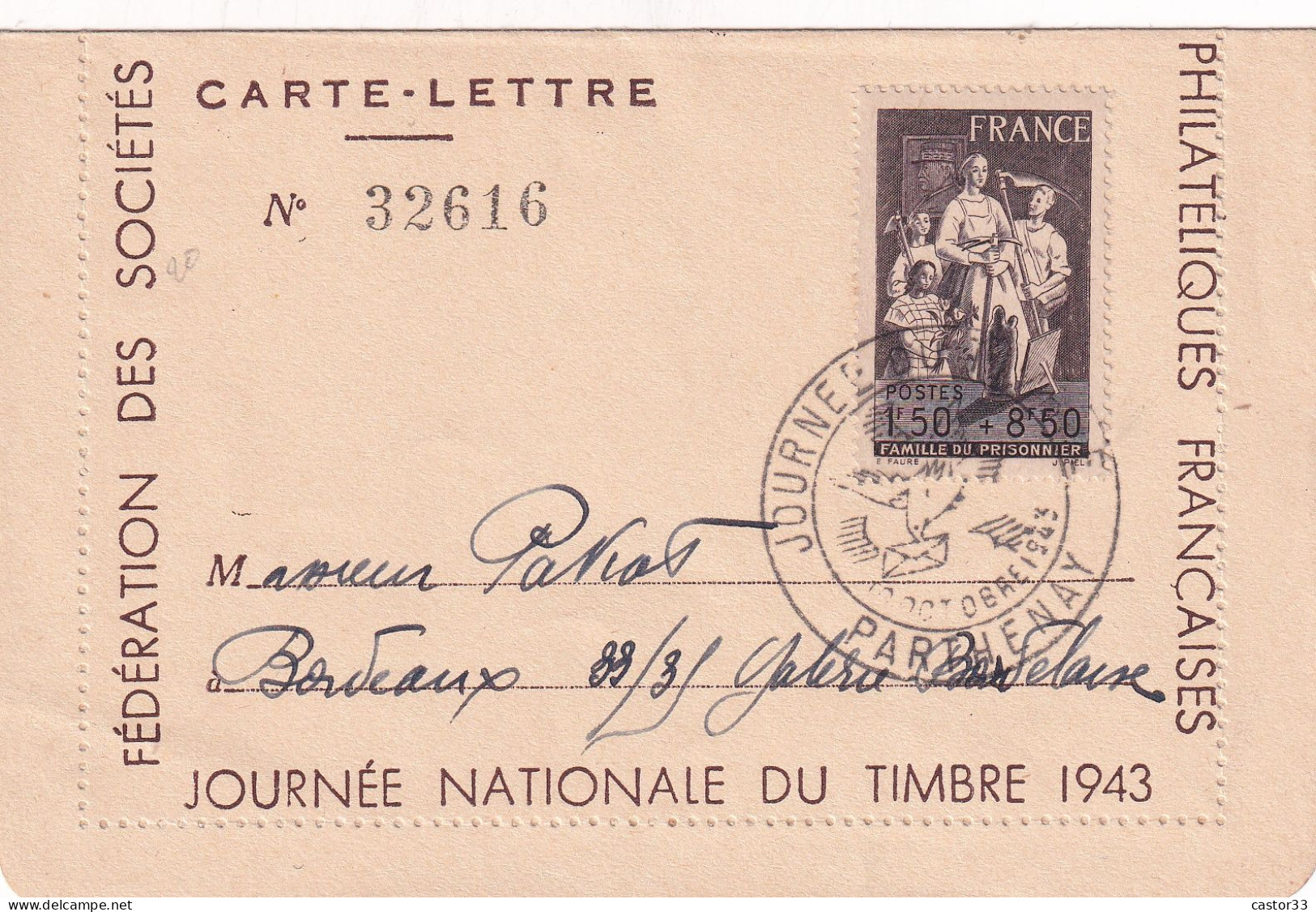 Journée Nationale Du Timbre 1943, Carte Lettre Parthenay - Tag Der Briefmarke