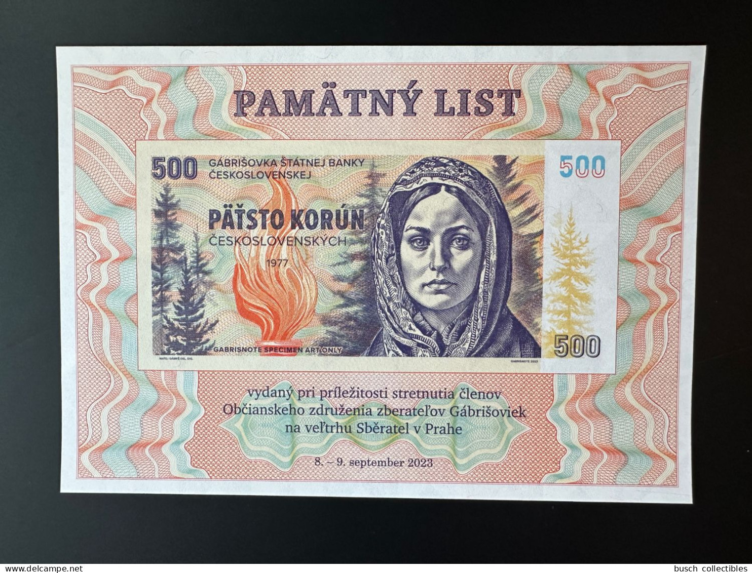 2023 Matej Gabris Pamatny List Meeting Collectors Prague September UNC SPECIMEN ESSAY Tirage Limité - Specimen