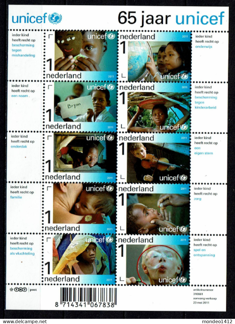 Nederland 2011 - NVPH 2823/2832 - Blok Block - 65 Jaar UNICEF - MNH - Unused Stamps