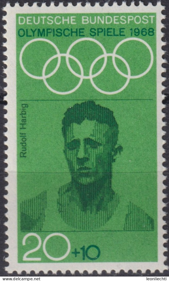 1968 Deutschland > BRD, ** Mi:DE 562, Sn:DE B435, Yt:DE 427, Rudolf Harbig, Olympische Sommerspiele 1968 - Mexiko-Stadt - Verano 1968: México