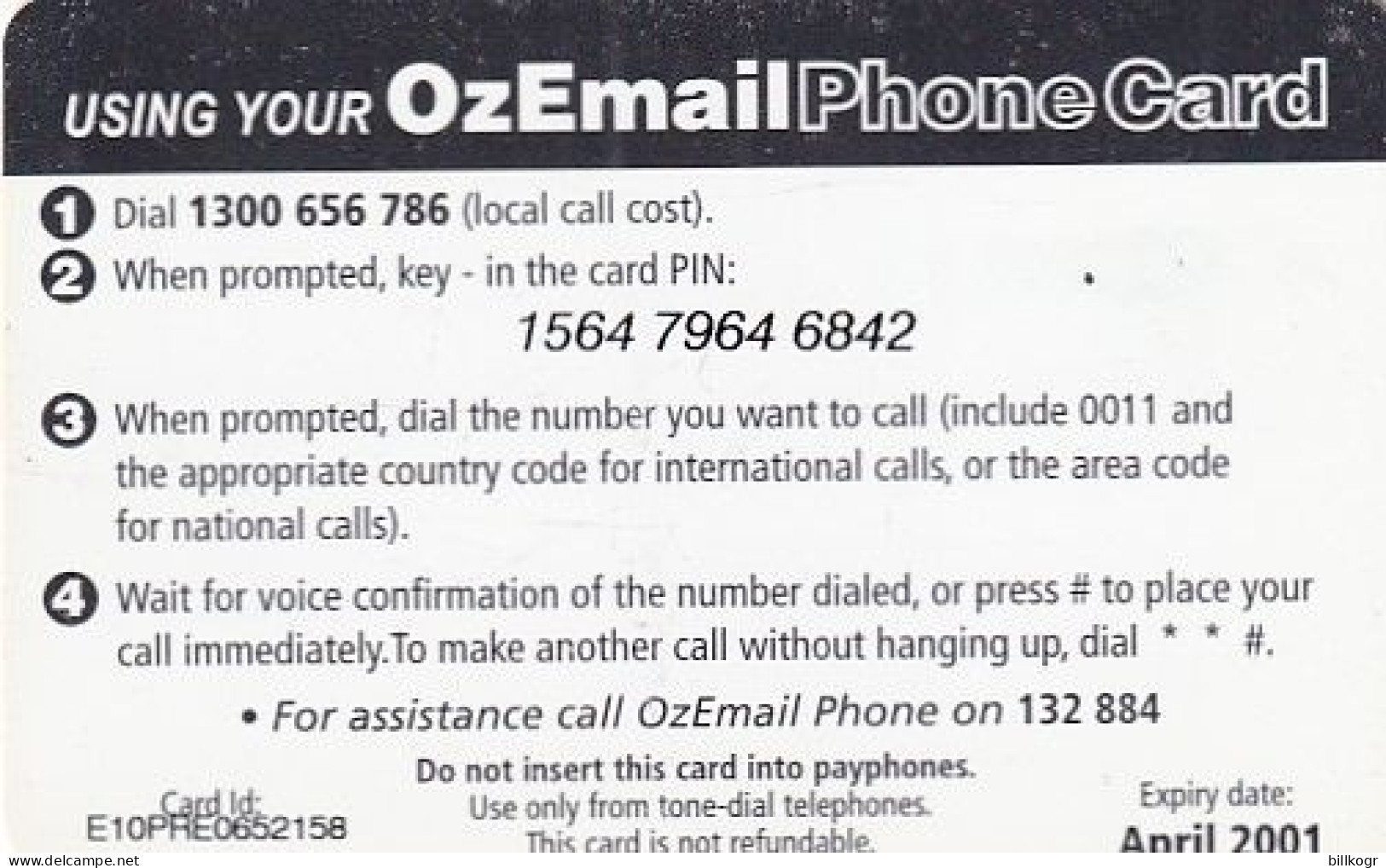 AUSTRALIA - Phone Booth, OzEmail Prepaid Card $10, Exp.date 04/01, Used - Australie