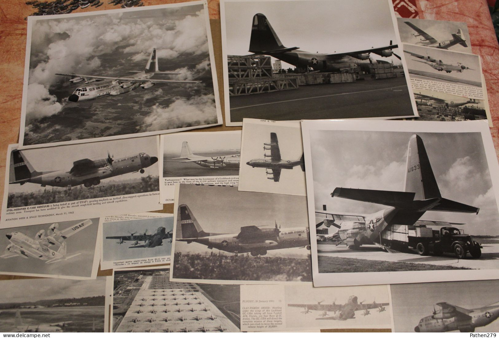 Lot de 679g d'anciennes coupures de presse et photos de l'aéronef américain Lockheed C-130 "Hercules"