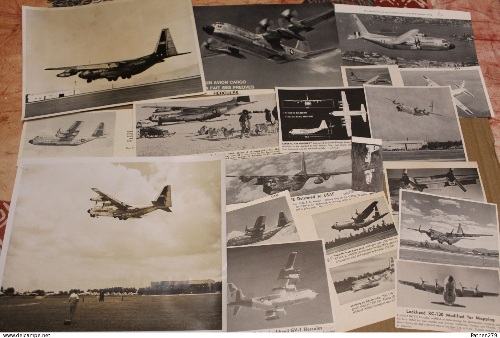 Lot de 679g d'anciennes coupures de presse et photos de l'aéronef américain Lockheed C-130 "Hercules"