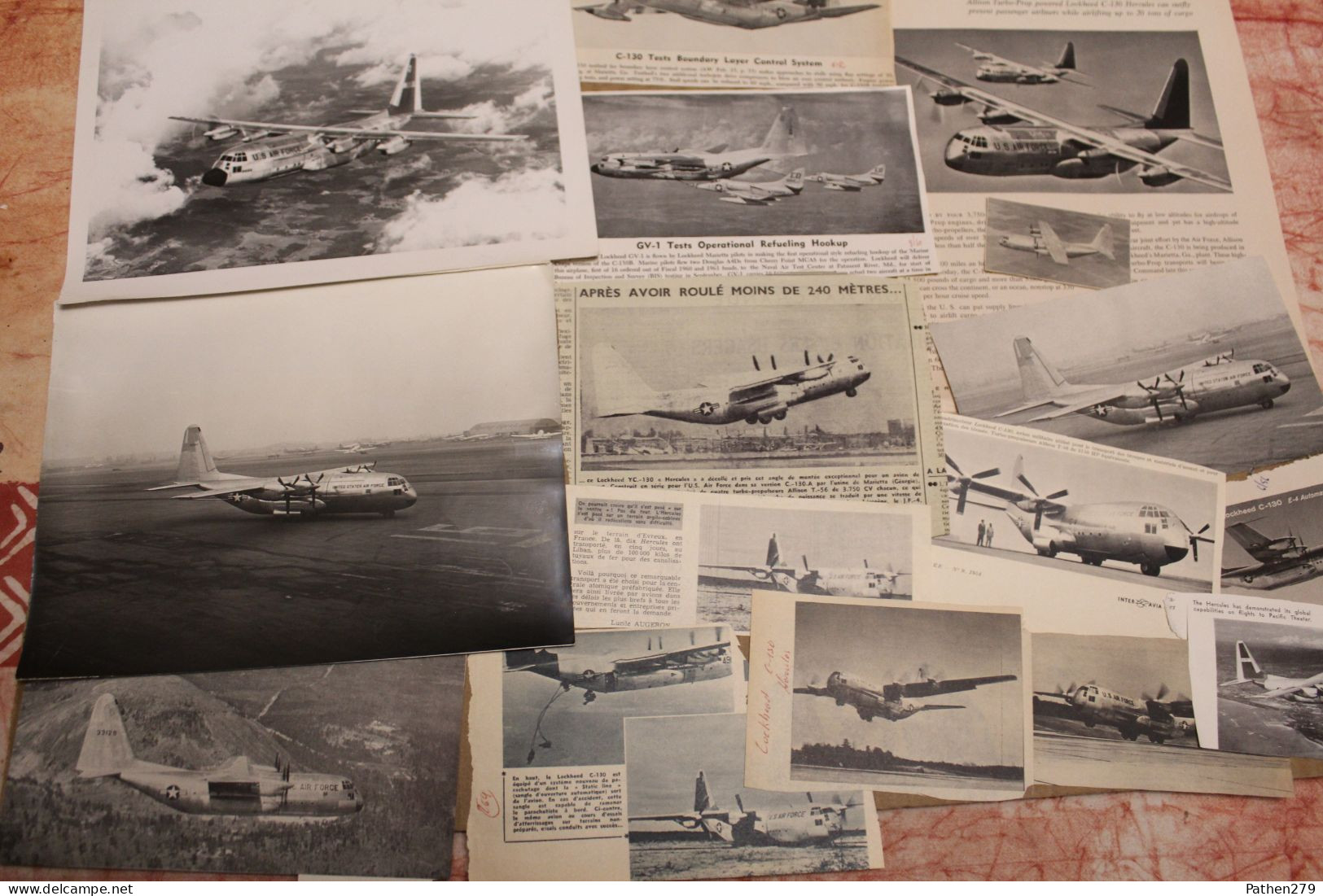 Lot de 679g d'anciennes coupures de presse et photos de l'aéronef américain Lockheed C-130 "Hercules"