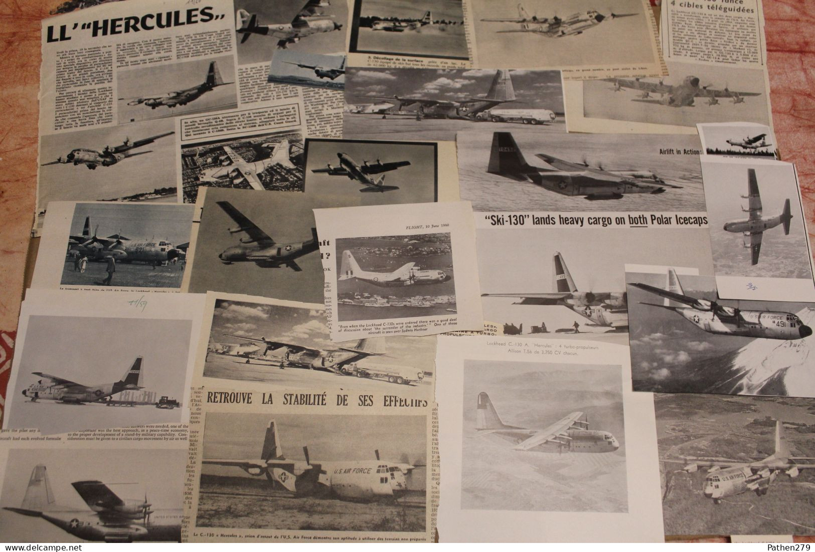 Lot de 679g d'anciennes coupures de presse et photos de l'aéronef américain Lockheed C-130 "Hercules"