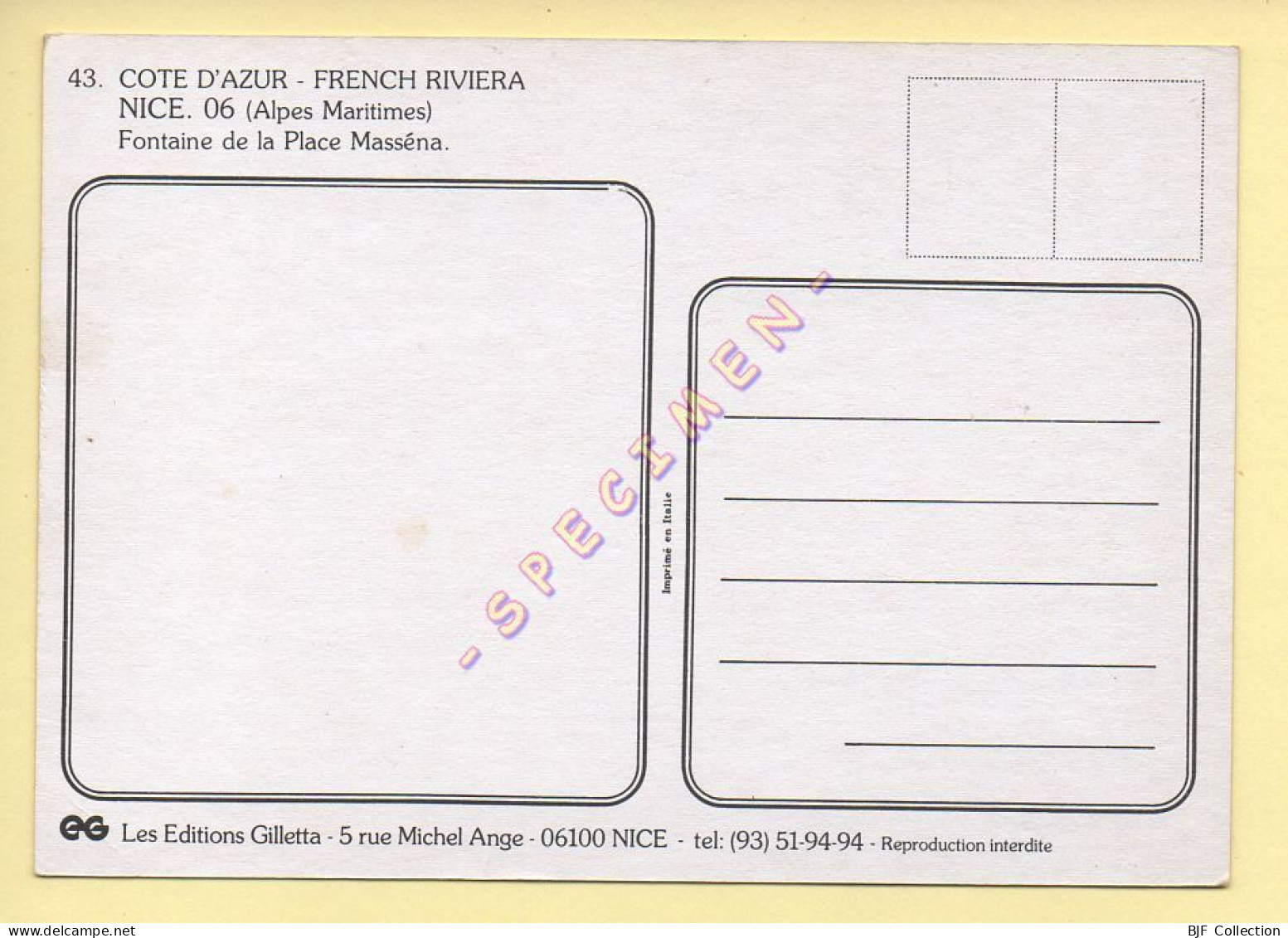 06. NICE – Fontaine De La Place Masséna (animée, Voitures) (Ed. Gilletta) (voir Scan Recto/verso) - Places, Squares