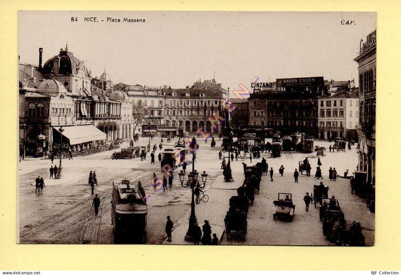 06. NICE - Place Masséna (animée, Voitures, Attelage, Tramway) (Ed. CAP) (voir Scan Recto/verso) - Places, Squares