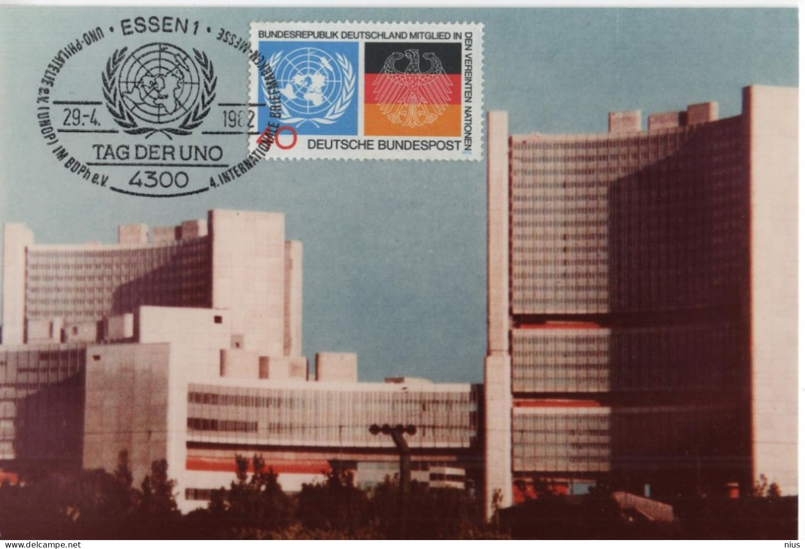 Germany Deutschland 1982 Maximum Card, Tag Der UNO UN, Vienna Wien Austria, Vereinten Nationen United Nations, Essen - 1981-2000