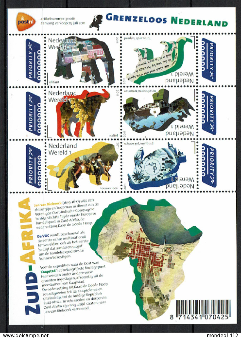 Nederland 2011 - NVPH 2844/2849a - Blok Block Priority - Zuid-Afrika, Elephant, Lion, Rhino, Leopard...  - MNH - Nuevos