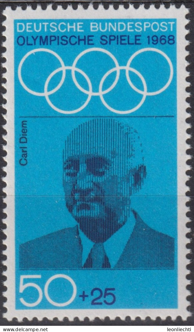 1968 Deutschland > BRD, ** Mi:DE 565, Sn:DE B437, Yt:DE 430, Carl Diem, Olympische Sommerspiele 1968 - Mexiko-Stadt - Summer 1968: Mexico City