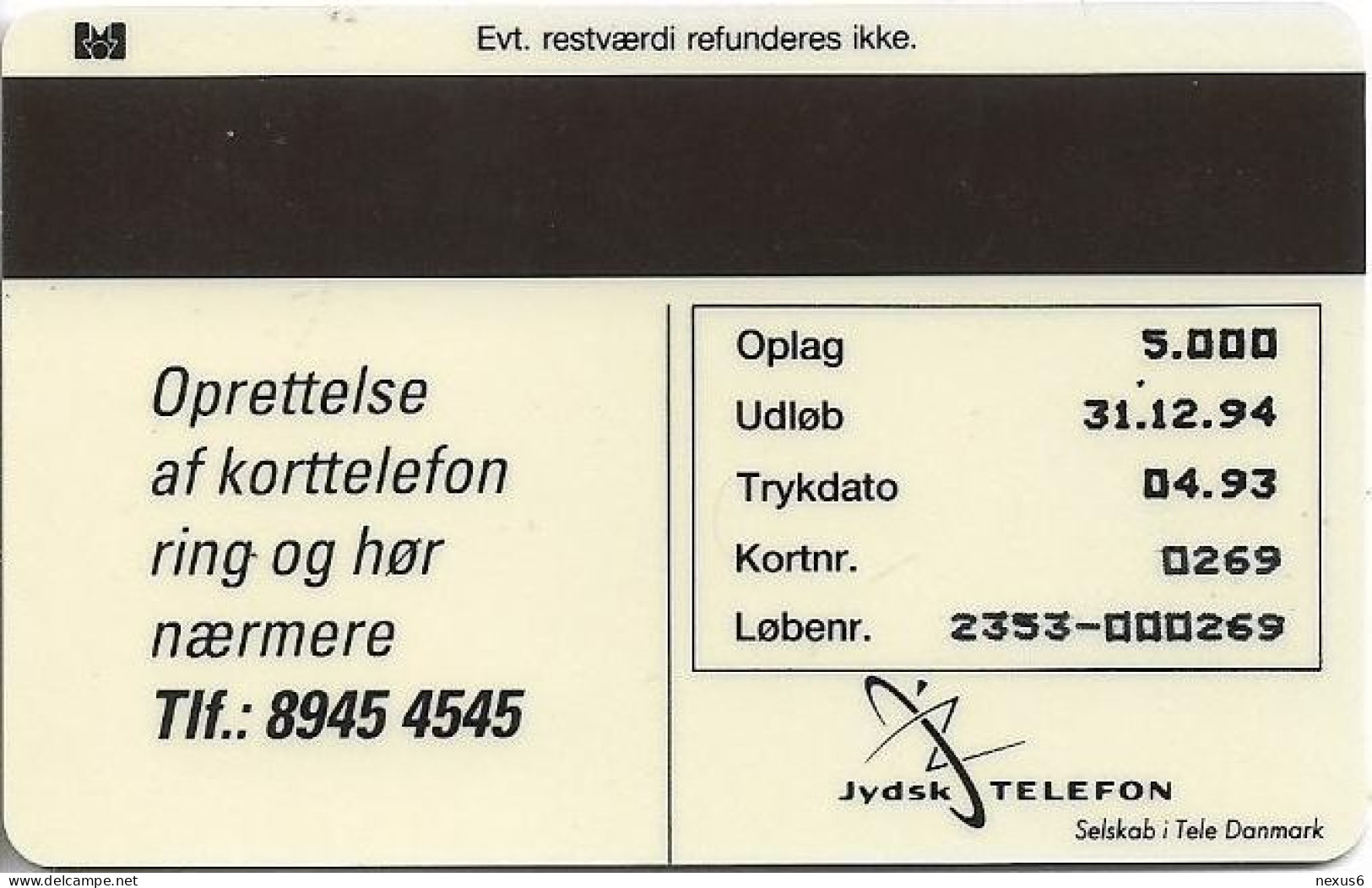 Denmark - Jydsk - Satellite - TDJP012 - 04.1993, 5kr, 5.000ex, Used - Dänemark