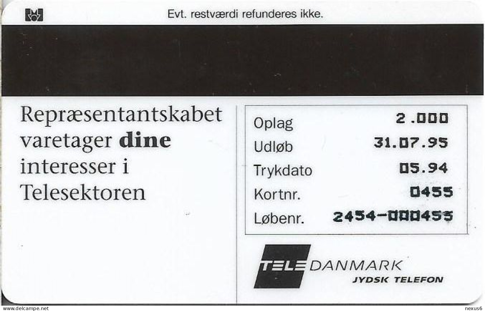 Denmark - Jydsk - Jtas Subscription Representation - TDJP028 - 05.1994, 2.000ex, (Serial 2454) 10kr, Used - Dänemark