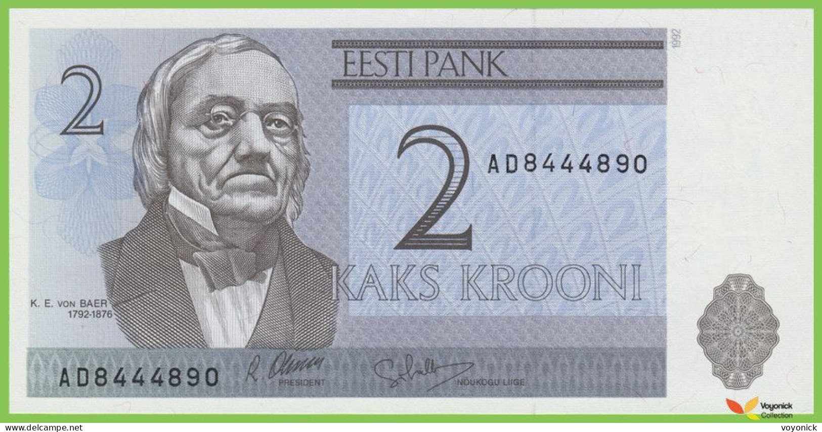 Voyo ESTONIA 2 Krooni 1992 P70a B213a AD UNC - Estonia