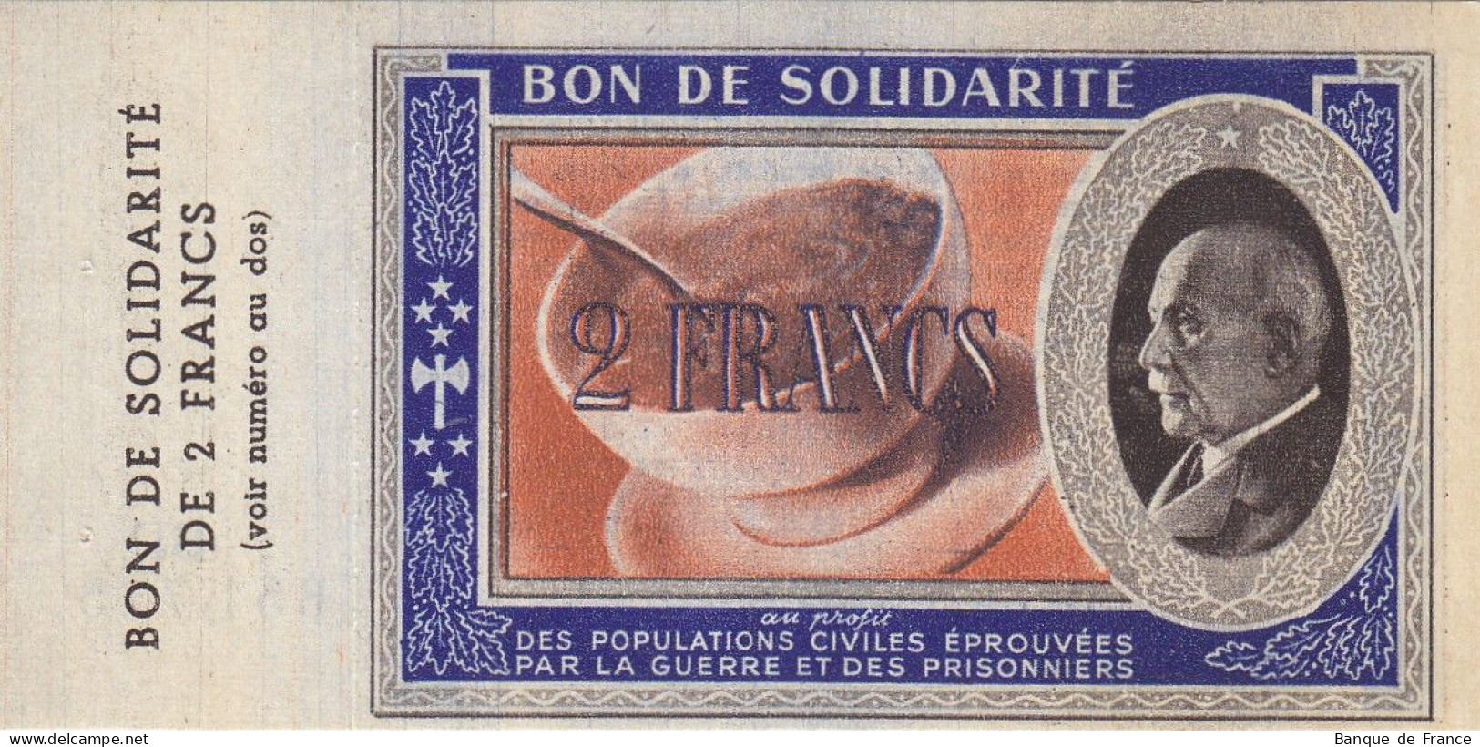 Bon De Solidarité France 2 Francs - Pétain 1941 / 1942 KL.03 NEUF Avec Souche Série BD - Notgeld