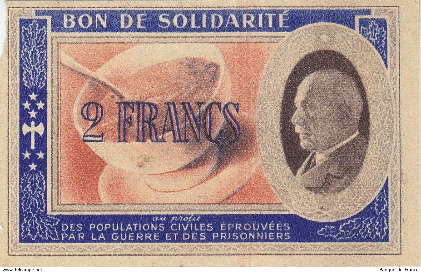 Bon De Solidarité France 2 Francs - Pétain 1941 / 1942 KL.03 Série BK - Bons & Nécessité