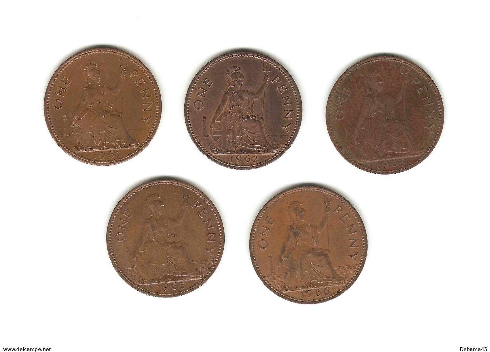 609/ Grande-Bretagne : Elizabeth II : 5 X 1 Penny : 1961 - 1962 - 1963 - 1965 - 1966 - Autres & Non Classés