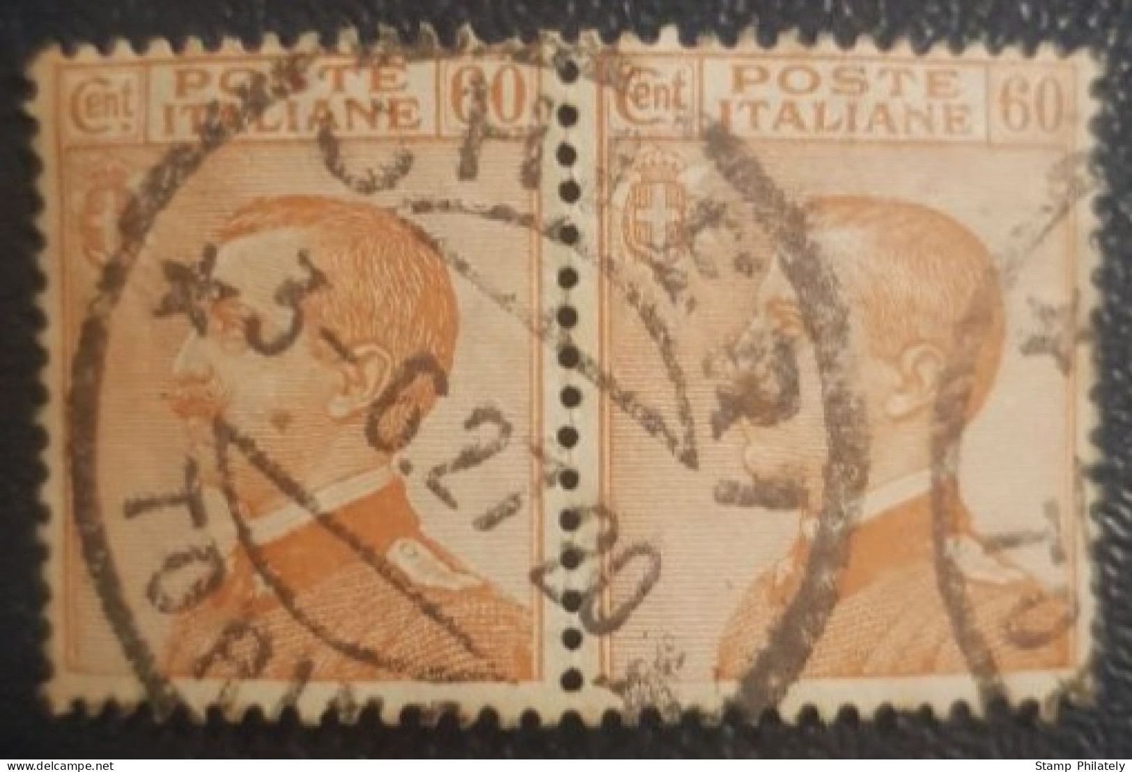 Italy 60C Used Pair Postmark Stamp Chieri Cancel King Victor - Oblitérés