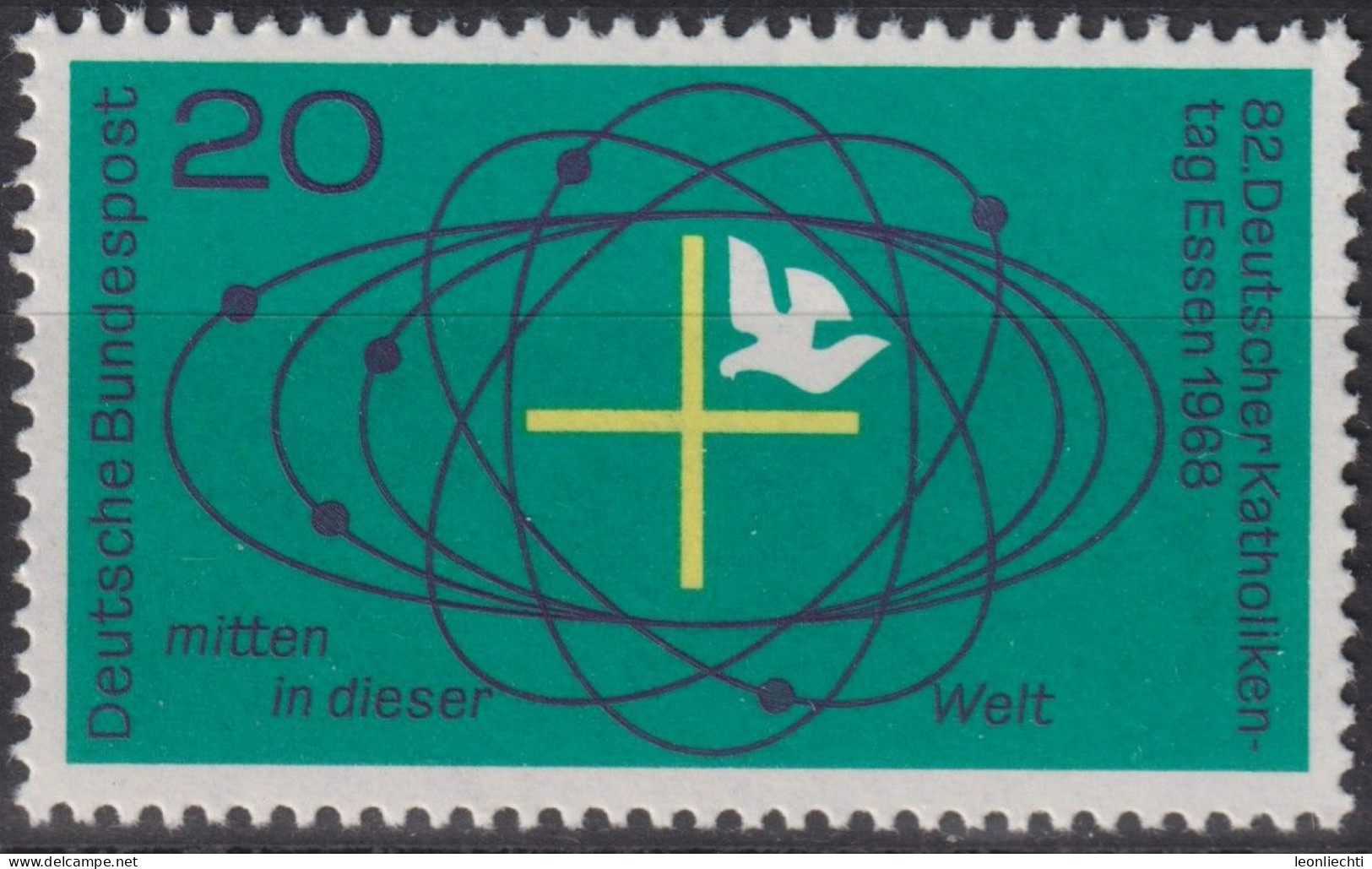 1968 Deutschland > BRD, ** Mi:DE 568, Sn:DE 989, Yt:DE 433, Makrokosmos, Kreuz Und Taube - Cristianismo