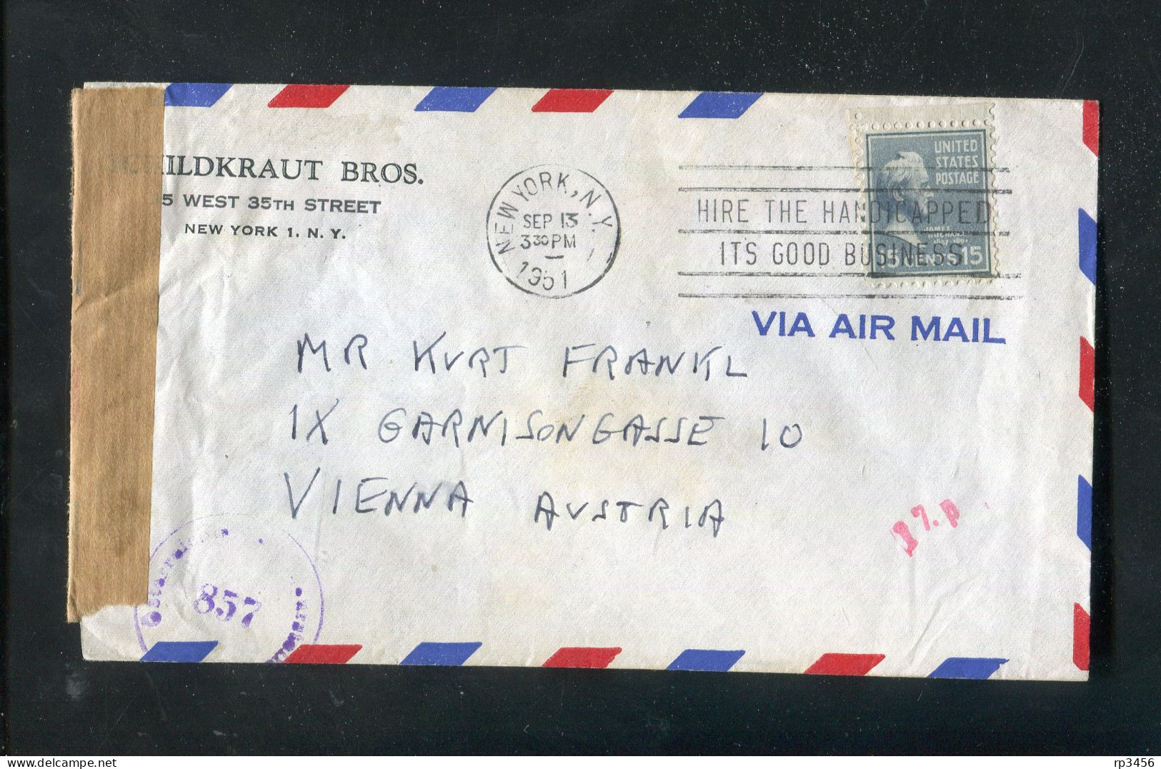 "USA" 1951, Brief Mit "ZENSUR" (Oesterreichische Zensurstelle) Nach Oesterreich (R0078) - Storia Postale