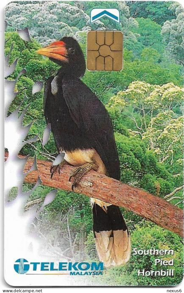 Malaysia - Telekom Malaysia (chip) - Birds - Southern Pied Hornbill, Chip Gem2 Black, 5RM, Used - Malaysia