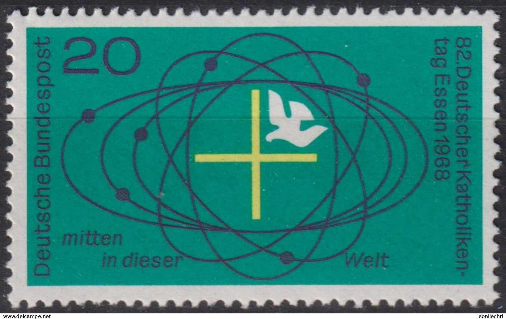 1968 Deutschland > BRD, ** Mi:DE 568, Sn:DE 989, Yt:DE 433, Makrokosmos, Kreuz Und Taube - Tauben & Flughühner