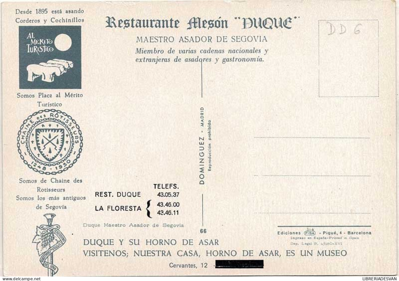 Postal Segovia. Restaurante Mesón Duque - Altri & Non Classificati