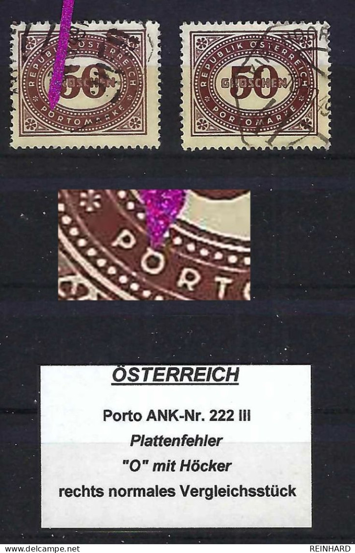 ÖSTERREICH Plattenfehler Porto -Nr. 222 III Gestempelt (3) - Siehe Beschreibung Und Bild - Varietà & Curiosità