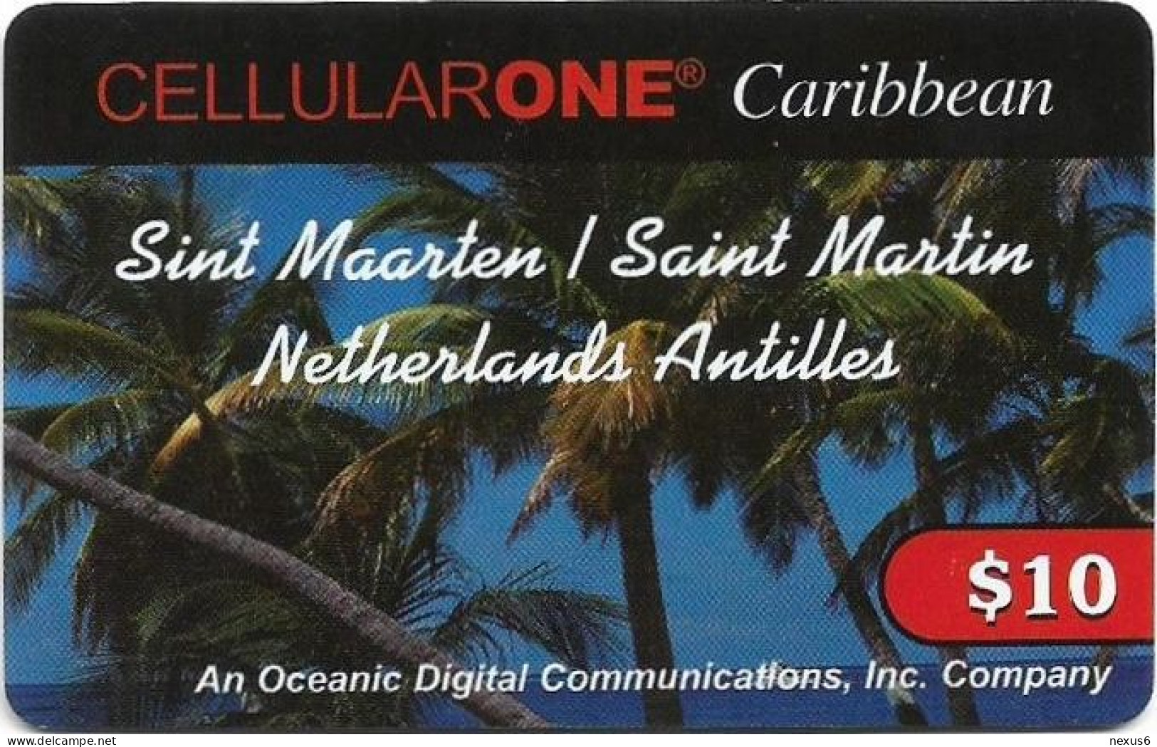 St. Maarten (Antilles Netherlands) - Cellular One Caribbean - Palm Trees (Type 1), Remote Mem. 10$, Used - Antillen (Nederlands)