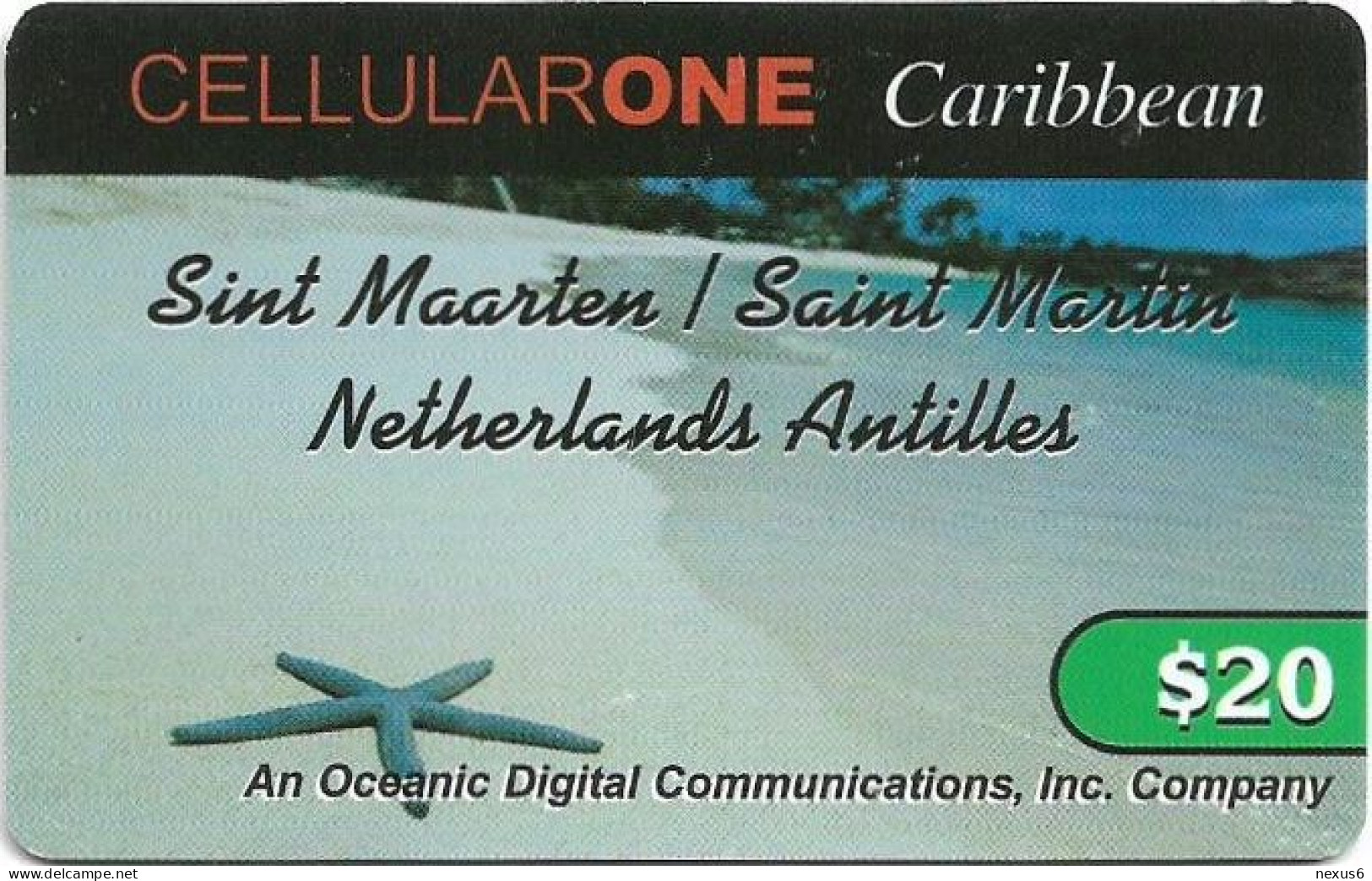 St. Maarten (Antilles Netherlands) - Cellular One Caribbean - Starfish On Beach, Remote Mem. 20$, Used - Antillen (Niederländische)