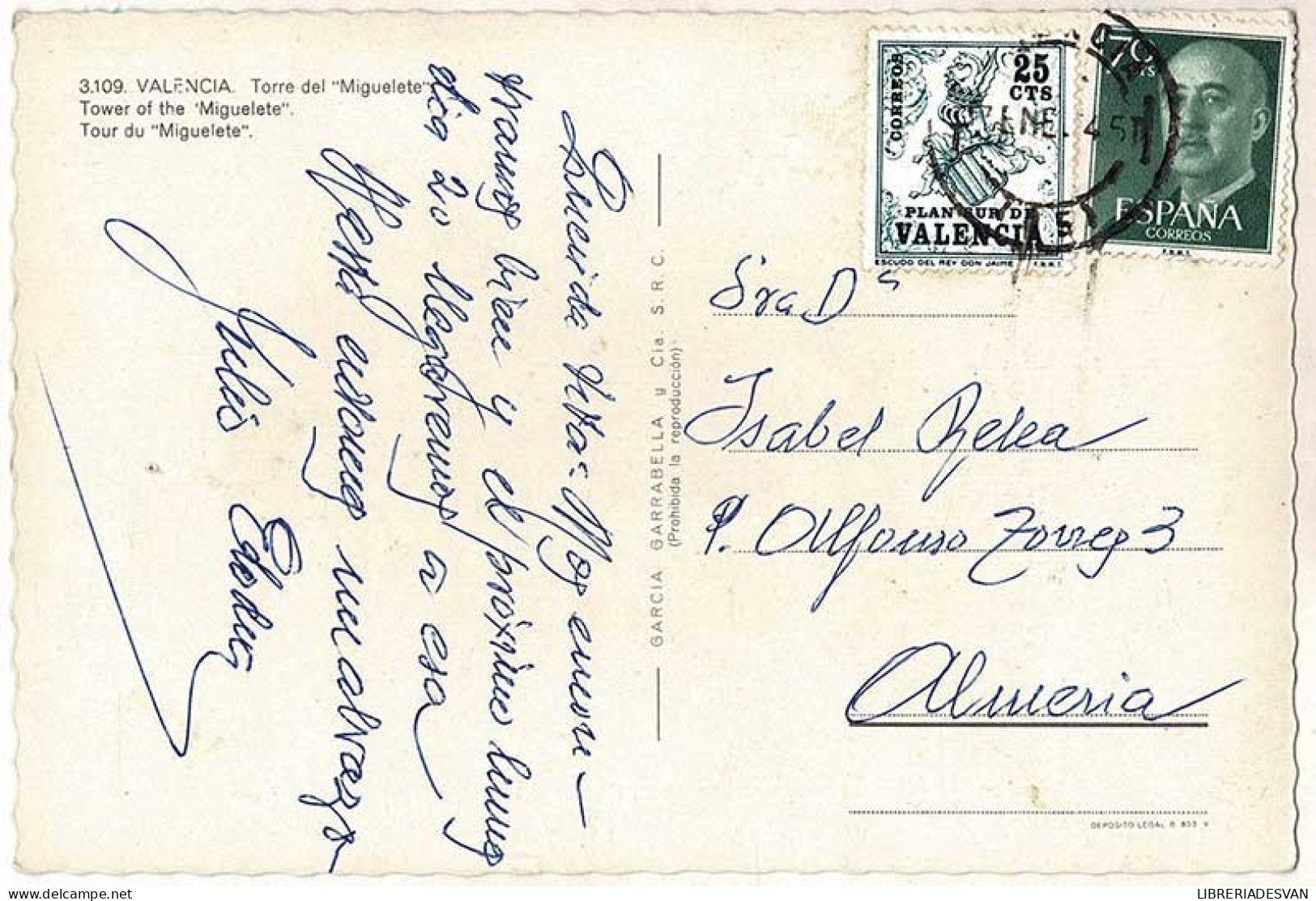 Postal Valencia. Torre Del Miguelete No. 3109 - Andere & Zonder Classificatie