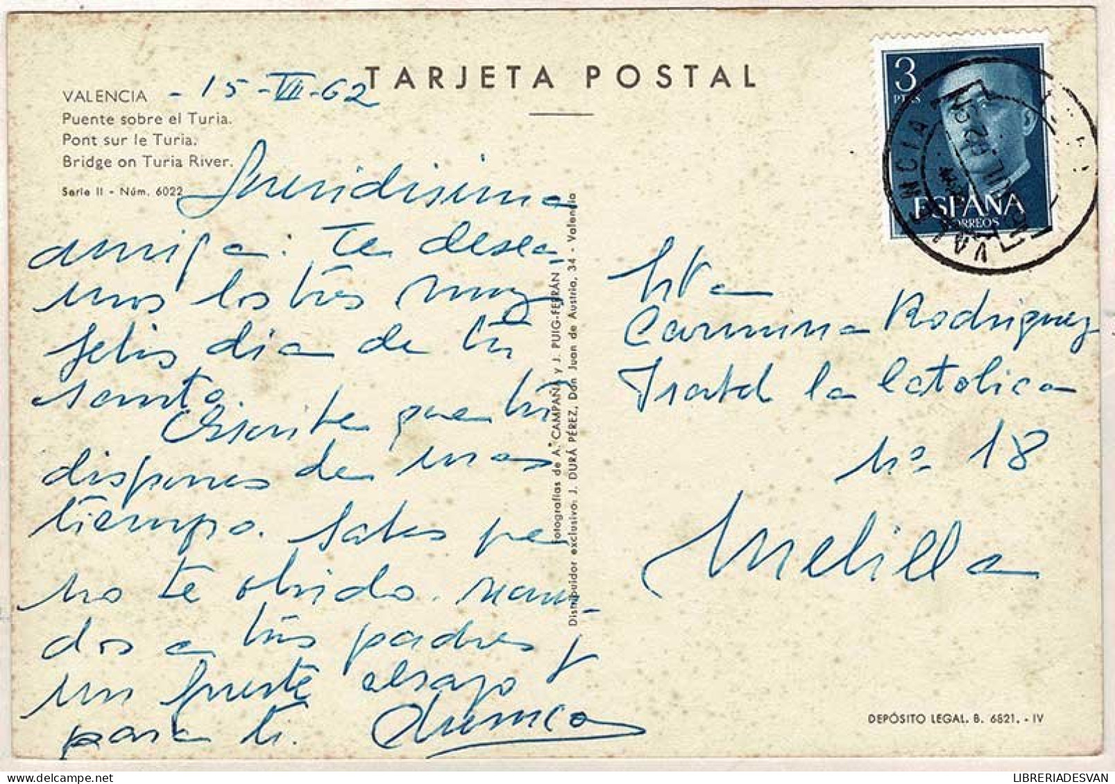 Postal Valencia. Puente Sobre El Turia - Andere & Zonder Classificatie