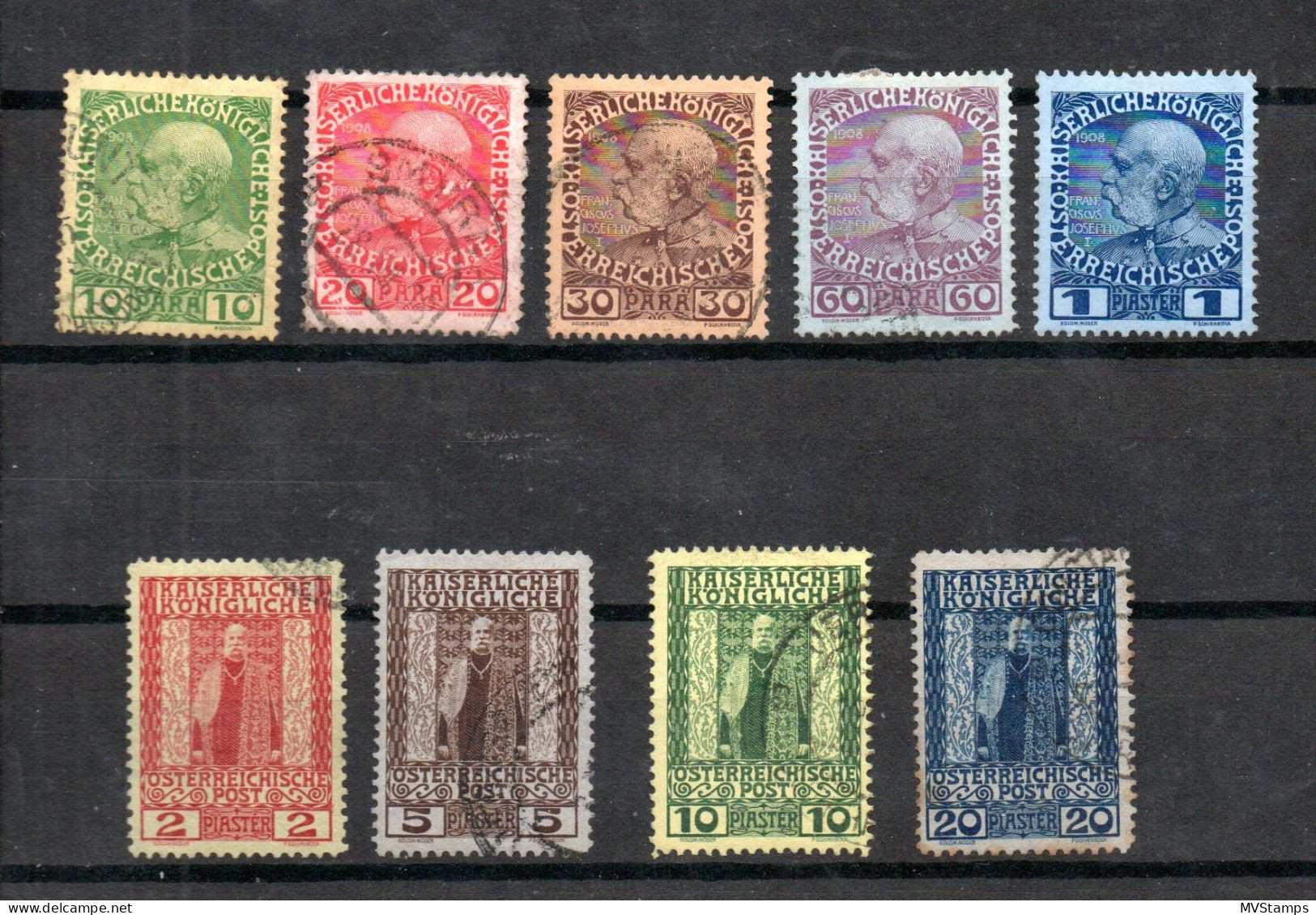 Austrian Post In Levante 1908 Old Set Stamps (Michel 53/61) Nice Used - Levant Autrichien