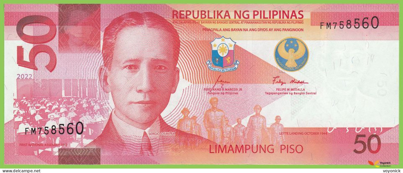 Voyo PHILIPPINES 50 PISO 2022 P231a B1097a FM UNC - Philippines