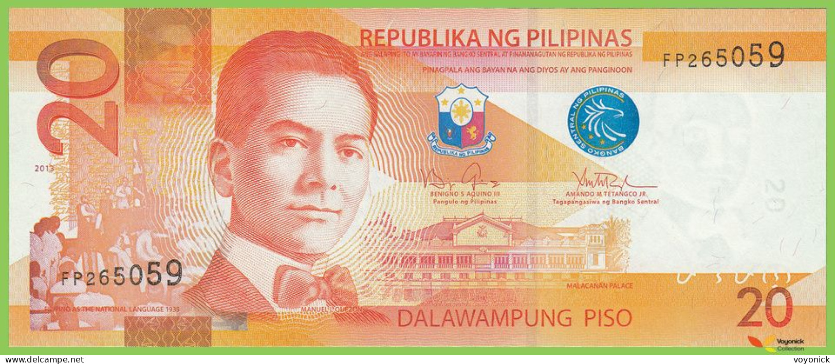 Voyo PHILIPPINES 20 PISO 2013 P206a B1077c FP UNC - Filippine