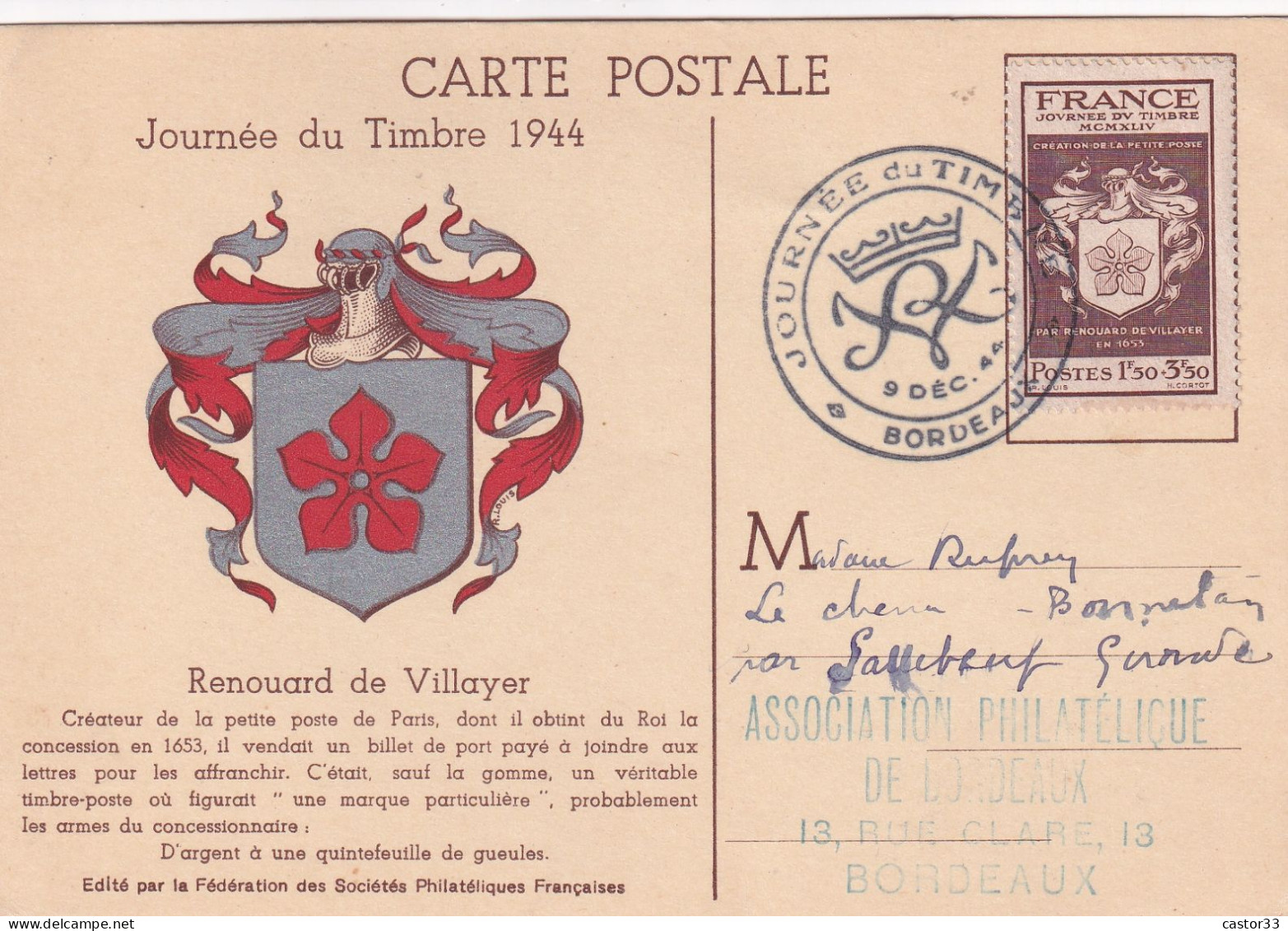 Journée Du Timbre, Déc.1944, Bordeaux - Tag Der Briefmarke