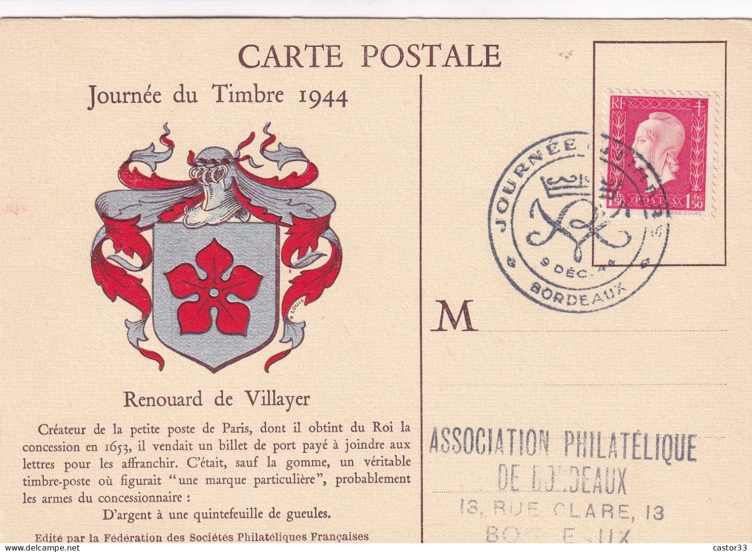 Journée Du Timbre, Déc.1944, Bordeaux - Tag Der Briefmarke