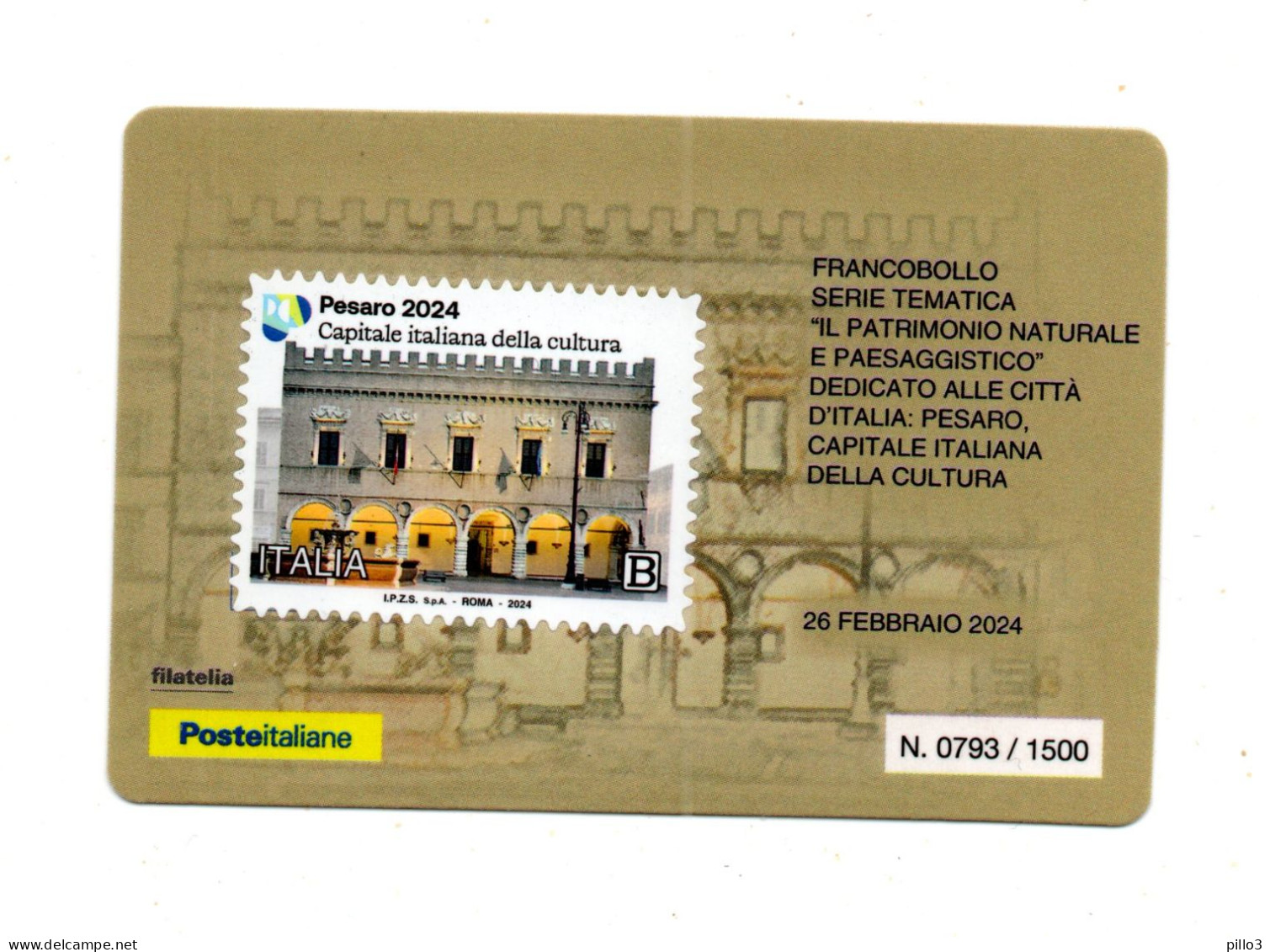 ITALIA :   Tessera Filatelica -  PESARO  2024 Capitale Italiana Cultura -  26.02.2024 - Cartes Philatéliques