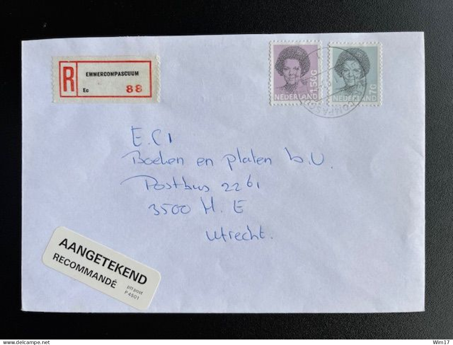 NETHERLANDS 1993 REGISTERED LETTER EMMERCOMPASCUUM TO UTRECHT 07-01-1993 NEDERLAND AANGETEKEND - Cartas & Documentos