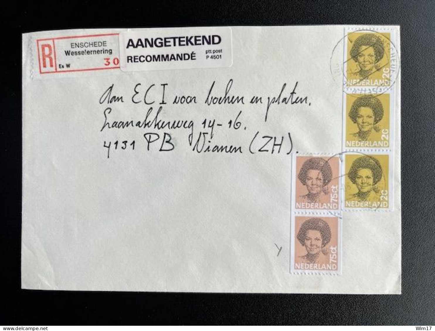 NETHERLANDS 1990 REGISTERED LETTER ENSCHEDE WESSELERNERING TO VIANEN 20-11-1990 NEDERLAND AANGETEKEND - Lettres & Documents