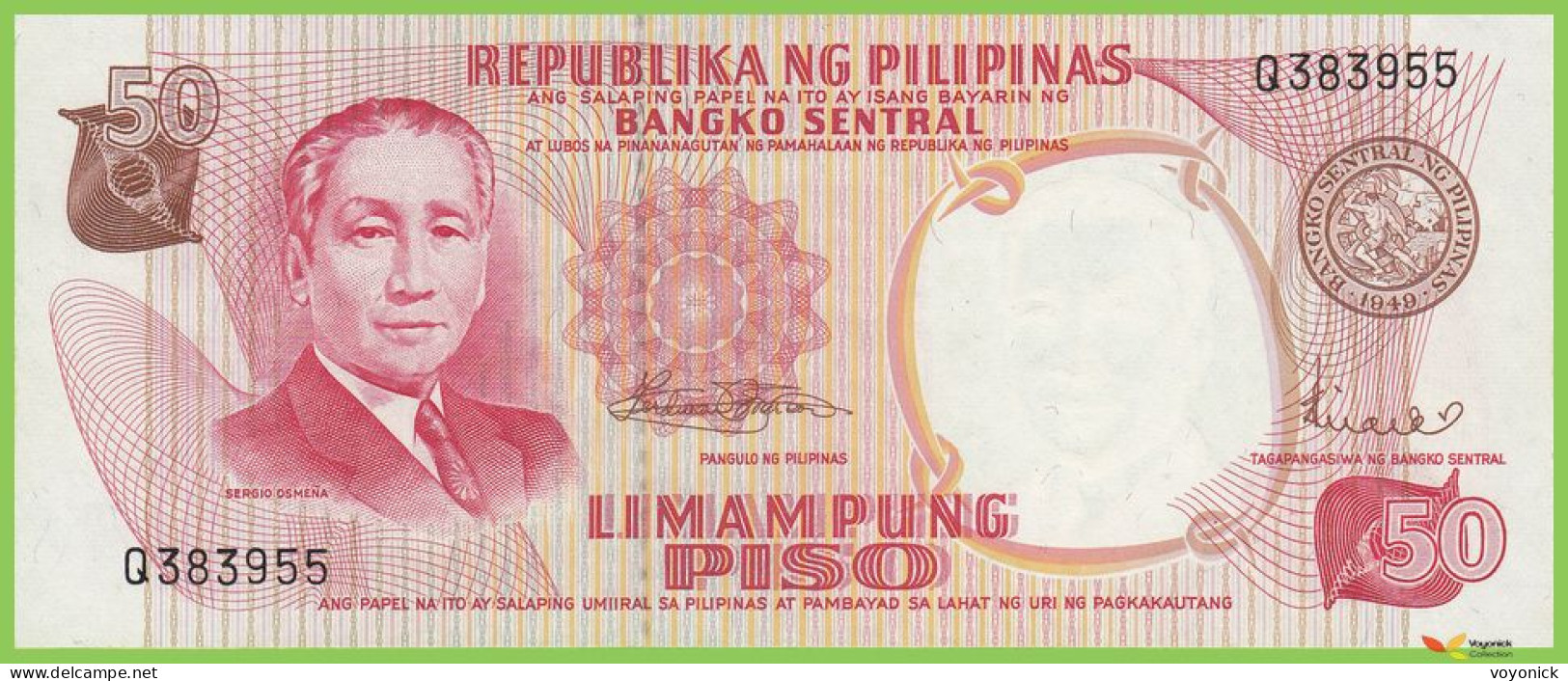 Voyo PHILIPPINES 50 PISO ND/1969 P146b B1005b Q UNC - Philippines