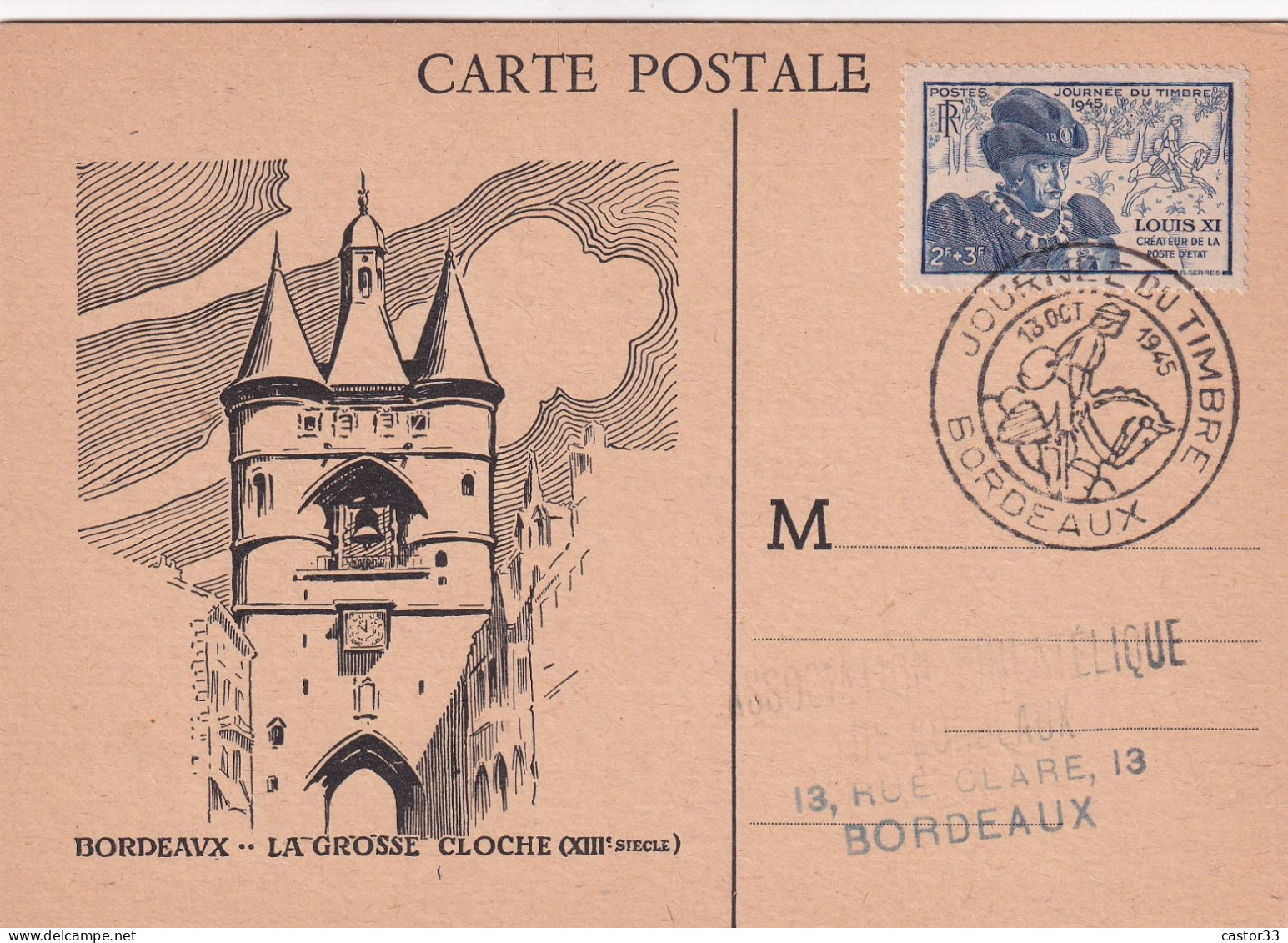 Journée Du Timbre, Oct ;1945, Bordeaux, Le Grosse Cloche - Tag Der Briefmarke