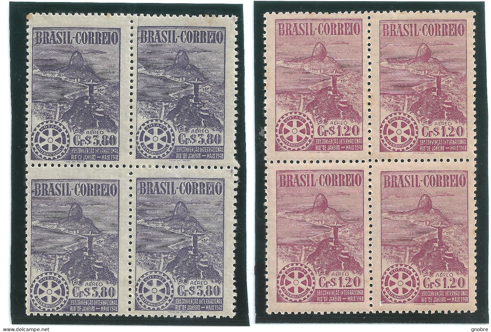 BRAZIL 1948 A063 A064 RIO DE JANEIRO ROTARY CKUB NEW SET 02 DIFFERENT BLOCKS OF 4 STAMP EACH - Ongebruikt