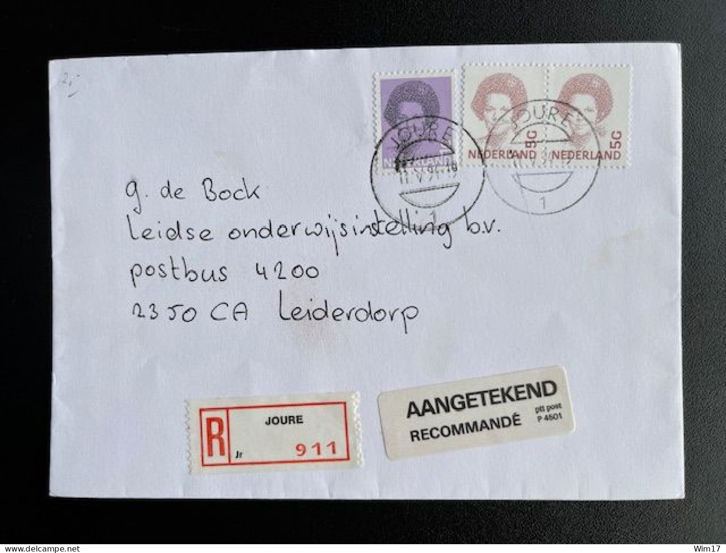 NETHERLANDS 1994 REGISTERED LETTER JOURE TO LEIDERDORP 11-05-1994 NEDERLAND AANGETEKEND - Lettres & Documents