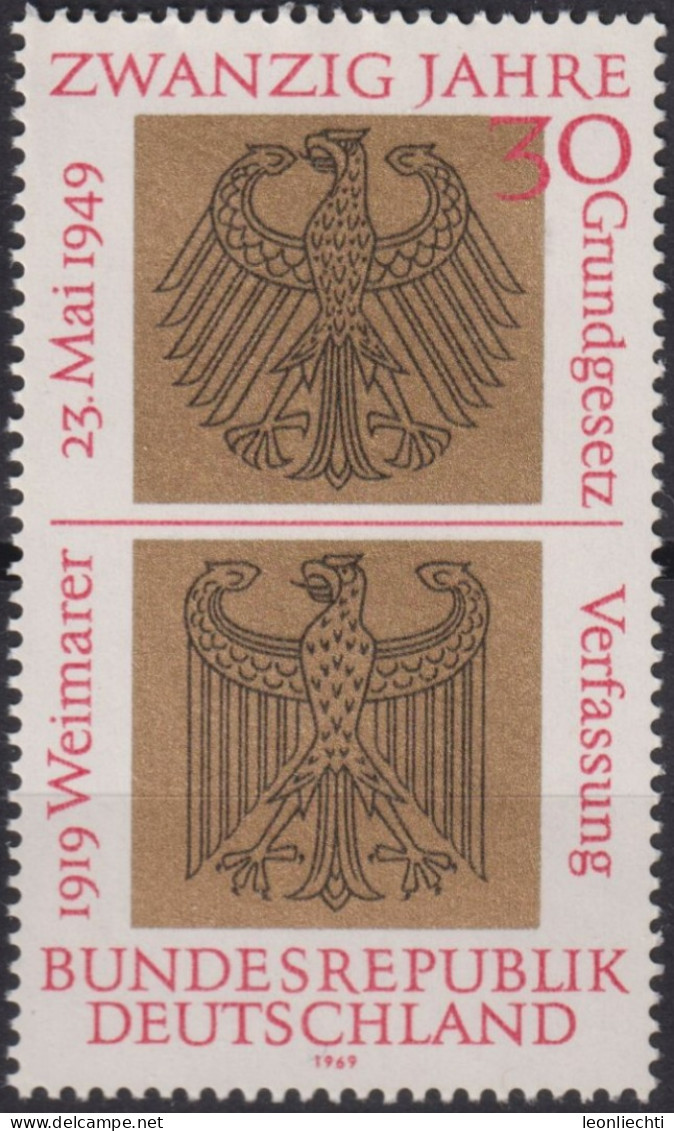 1969 Deutschland > BRD, ** Mi:DE 585, Sn:DE 998, Yt:DE 448, Bundes-u.-Reichsadler - Timbres