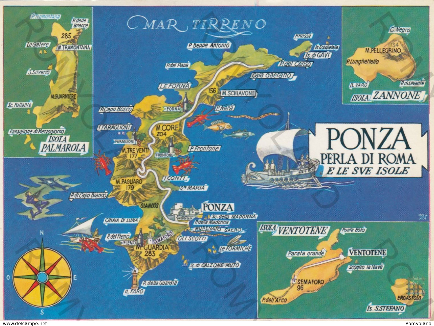 CARTOLINA  PONZA,LATINA,LAZIO-PERLA DI ROMA E LE SUE ISOLE-MARE,VACANZA,SPIAGGIA,LUNGOMARE,BARCHE A VELA,VIAGGIATA 1988 - Latina